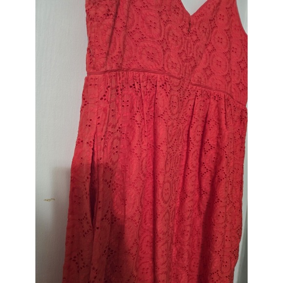 J.Crew Women Double Strap Embroidered Eyelet Orange Midi Dress Size 14 - Picture 4 of 7